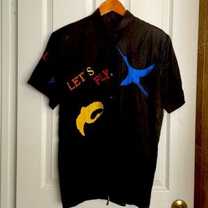 Let’s Fly, Fine Black linen S/S womens shirt